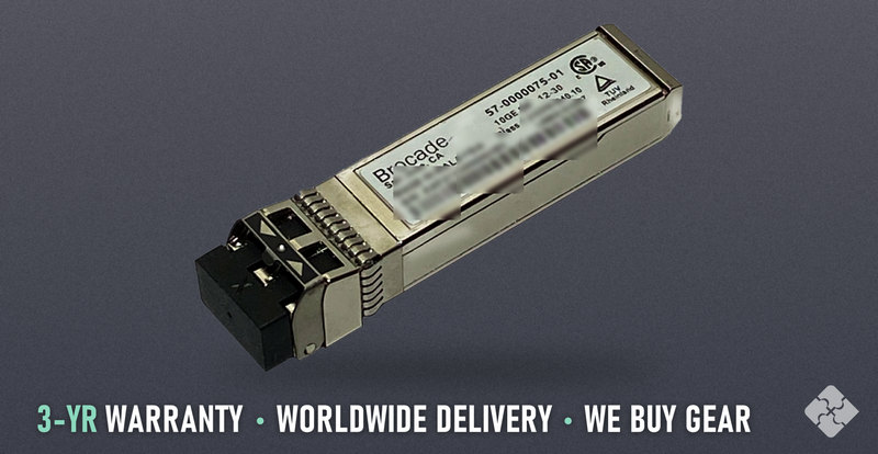 10G-SFPP-SR Brocade transceiver, 10GBASE-SR, SFP+ optic (LC), target range 300m over MMF