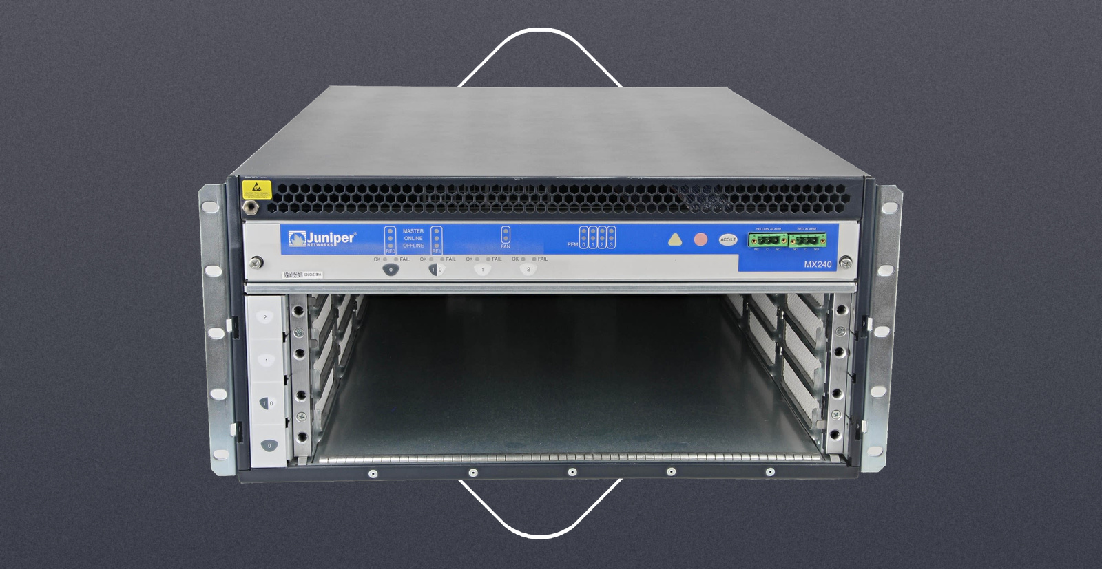 Juniper CHAS-BP-MX240 / MX240 bare chassis, empty sheet-metal enclosure only -- no Routing Engine