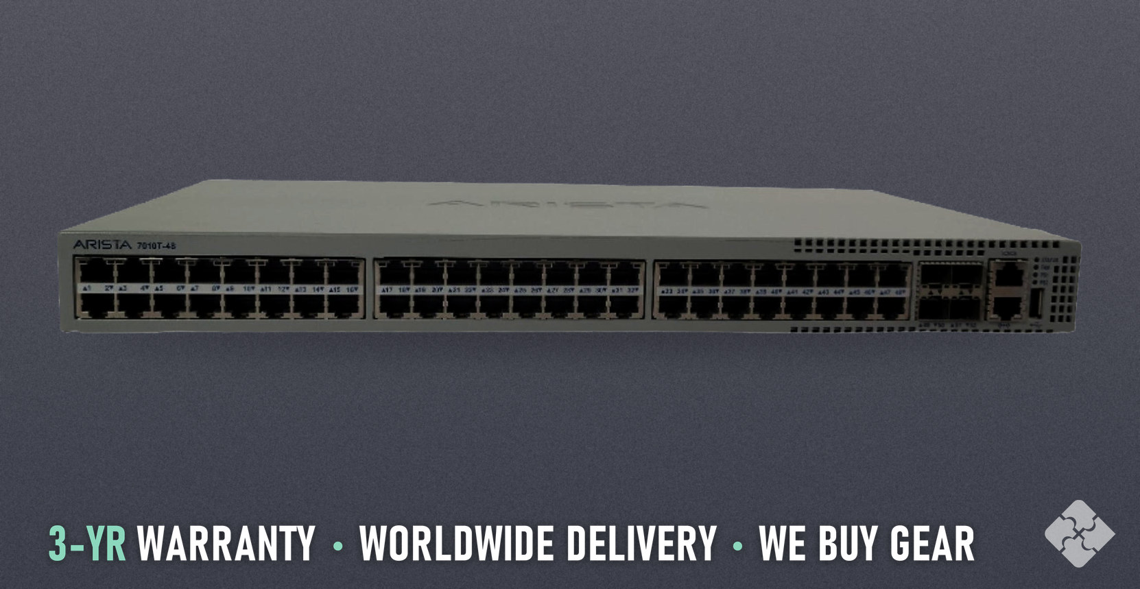 DCS-7010T-48-F Arista Switch, Front-to-Back, Refurbished, 48x 1GbE RJ45 and 4x 1/10GbE SFP+