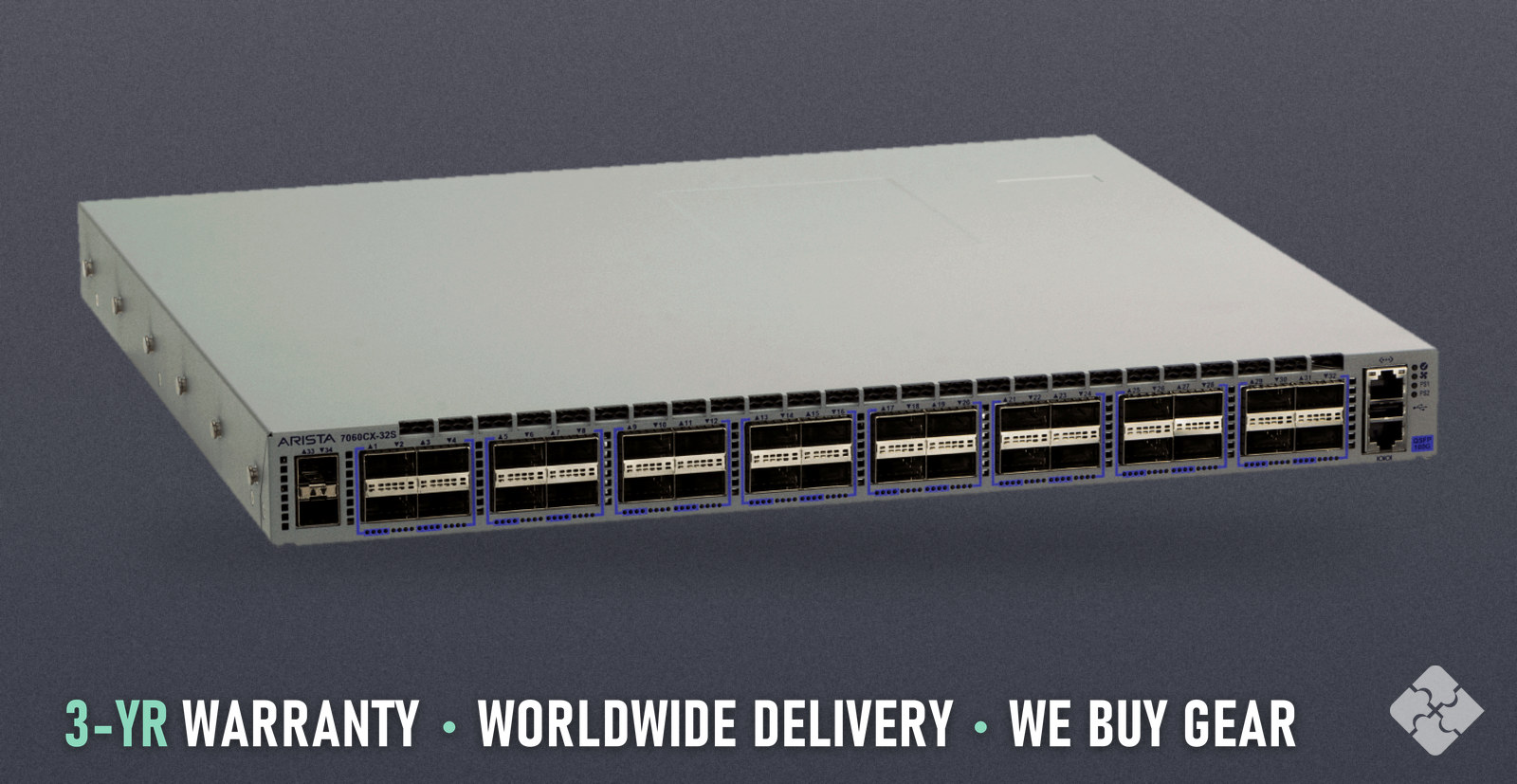 DCS-7060CX-32S-R Arista Switch, Back-to-Front, Refurbished, 32x 40/100GbE QSFP28 and 2x 10GbE SFP+
