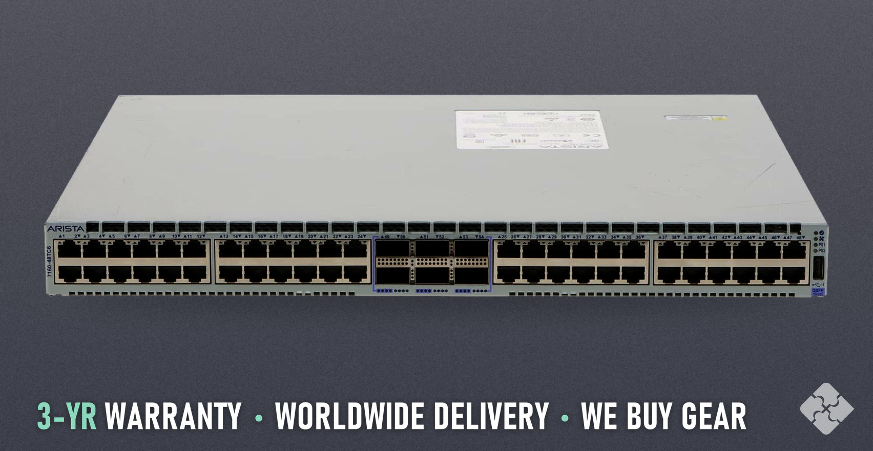DCS-7160-48TC6-R Arista 7160 switch, 48x 1/10GbE 10GBASE-T RJ45 and 6x 100GbE QSFP28, rear-to-front airflow