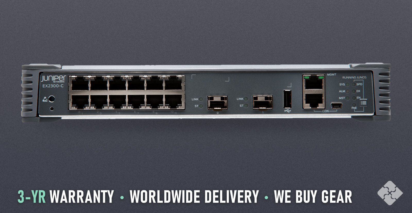 EX2300-C-12T Juniper Switch, Refurbished, 12x 1GbE RJ45 and 2x 1/10GbE SFP+