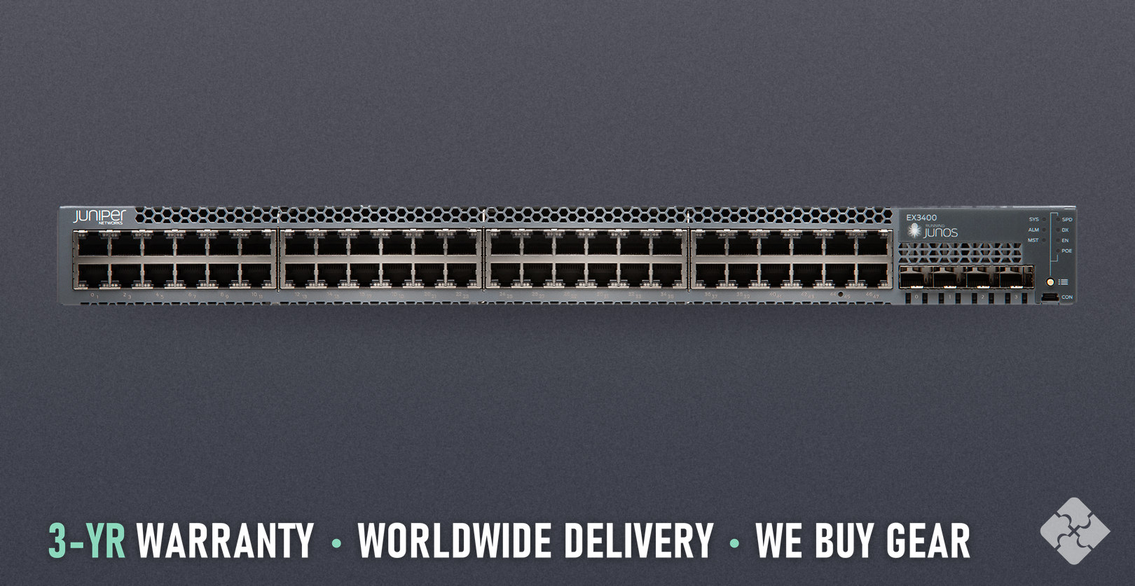 EX3400-48T Juniper EX3400 switch, 48x 1GbE RJ45 and 2x 40GbE QSFP+