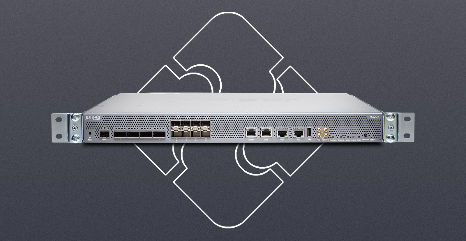 Juniper MX204-R / 4x rate-selectable QSFP28/QSFP+ ports (100GbE, 40GbE or 4x10GbE breakout)