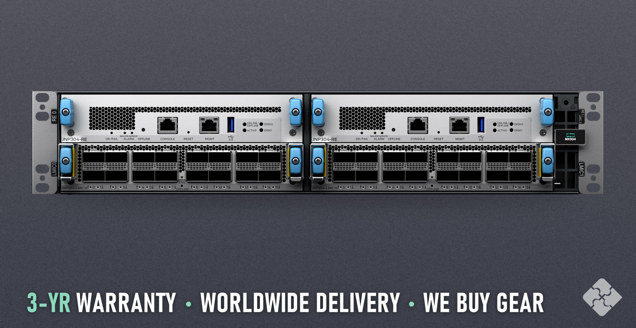 Juniper MX304-PREM / 96 ports of 10/25GbE SFP28 and 12 ports of 400GbE QSFP-DD, Tested & Guaranteed