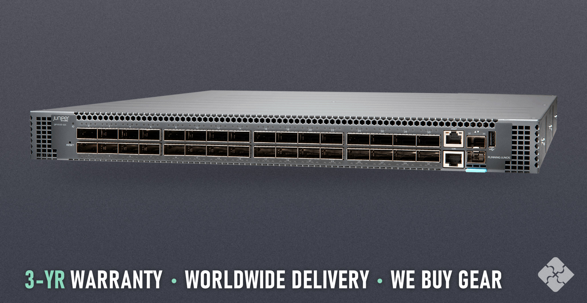 QFX5120-32C-AFI Juniper Switch, Back-Front, 6.4 Tbps, Used, 32x 40/100GbE QSFP28 and 2x 1/10GbE SFP+