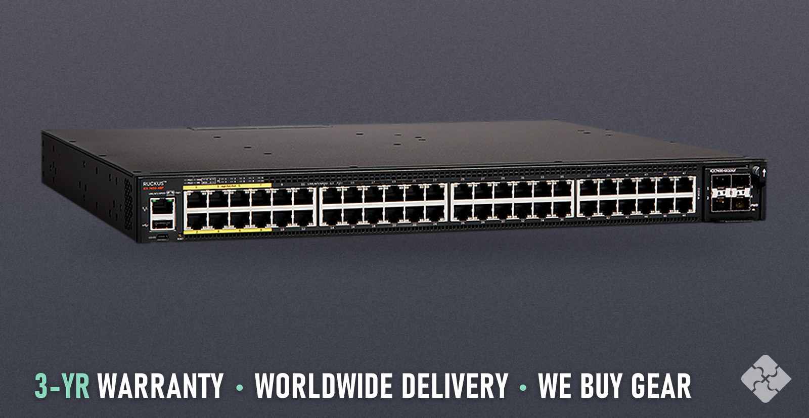 ICX7450-48P-E Brocade ICX7450 switch, 48x 1GbE PoE+ RJ45 and 2x 40GbE QSFP+