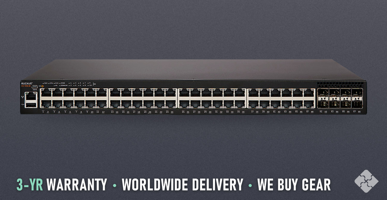 ICX7250-48-8X10G Brocade Switch, AC Power, Used, 48x 1GbE RJ45 and 8x 10GbE SFP+