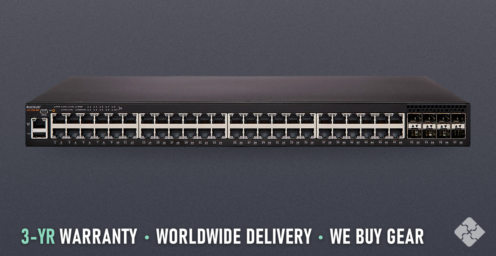 ICX7250-48P-8X10G Brocade ICX7250 switch, 48x 1GbE PoE+ RJ45 and 8x 10GbE SFP+