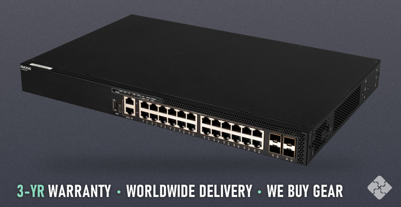 Ruckus ICX8200-24P / 24 ports of 1GbE PoE+ RJ45 and 4 ports of 25GbE SFP28